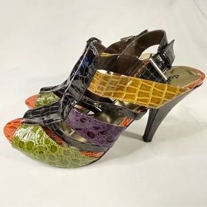 Dollhouse Multicolored Faux Croc Platform Heeled Sandals Women’s Size 9.5